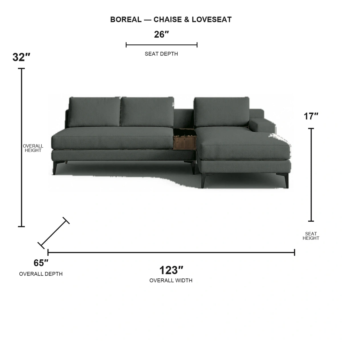 Sectionnel Boreal - chaise longue et causeuse - tissu