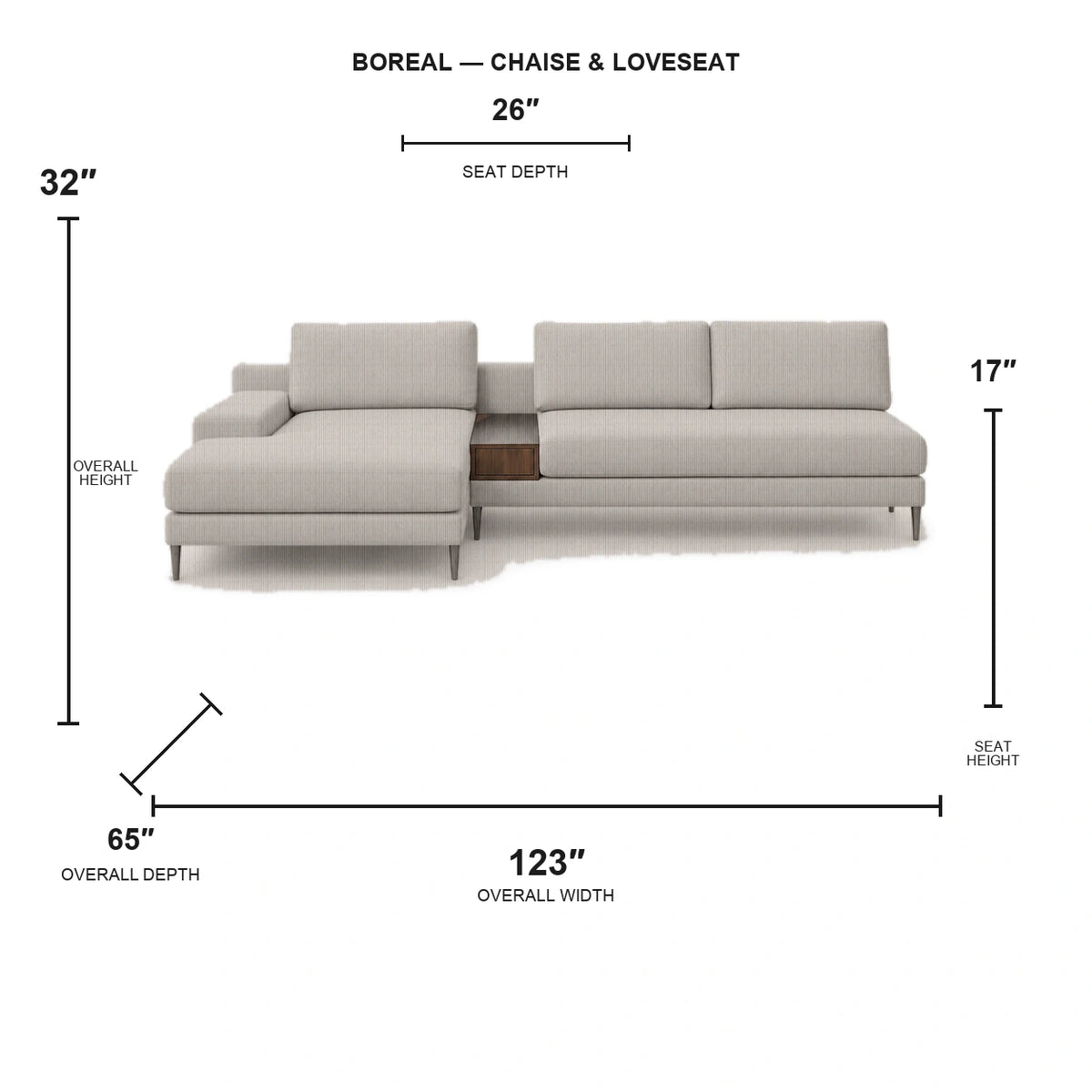 Sectionnel Boreal - Causeuse et Méridienne - Velours côtelé
