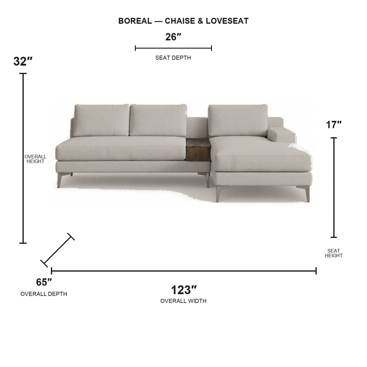 Sectionnel Boreal - Causeuse et Méridienne - Velours côtelé