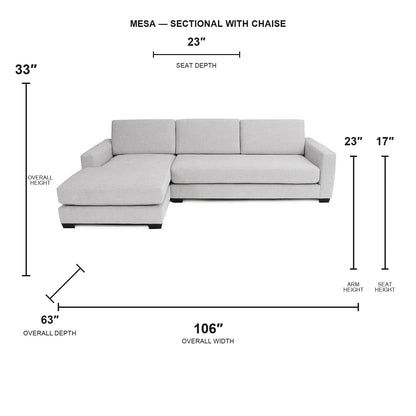 Canapé d'angle Mesa avec chaise longue à gauche - Tissu