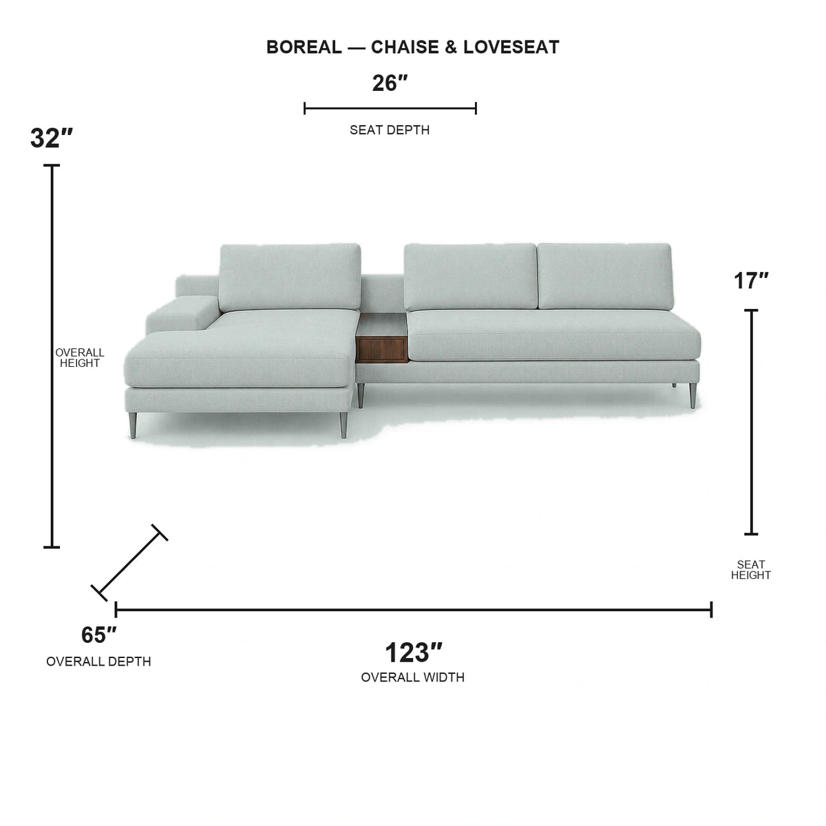 Sectionnel Boreal - chaise longue et causeuse - tissu