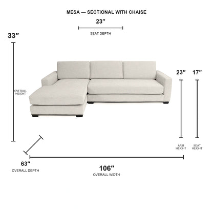 Canapé d'angle Mesa avec chaise longue à gauche - Tissu