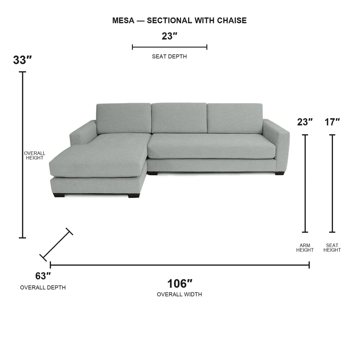 Canapé d'angle Mesa avec chaise longue à gauche - Tissu