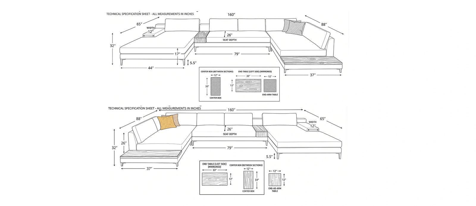 Boreal Sanctuary Sectional - Leather dimensions