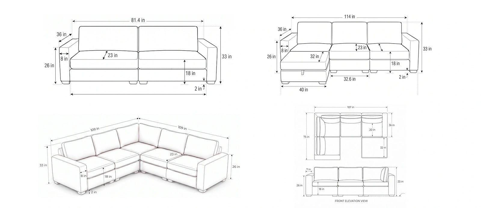 Nova Modular sectional - Leather dimensions