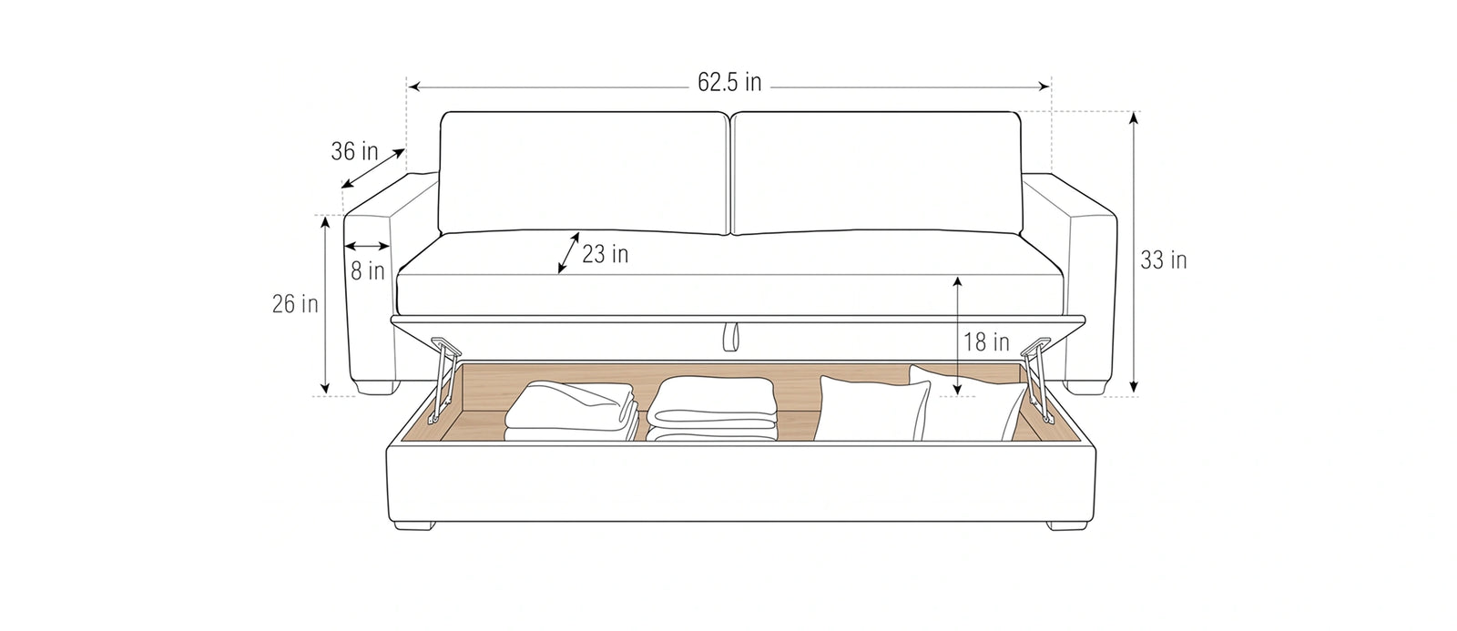 Silo Sofa with Storage - Fabric dimensions